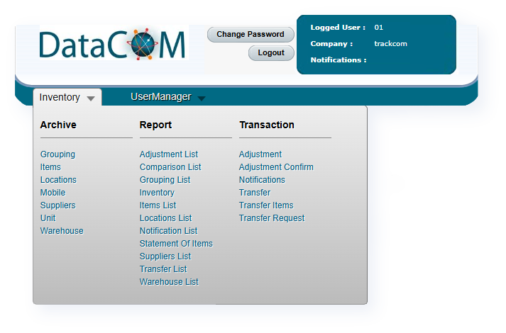 TrackCOM main menu preview